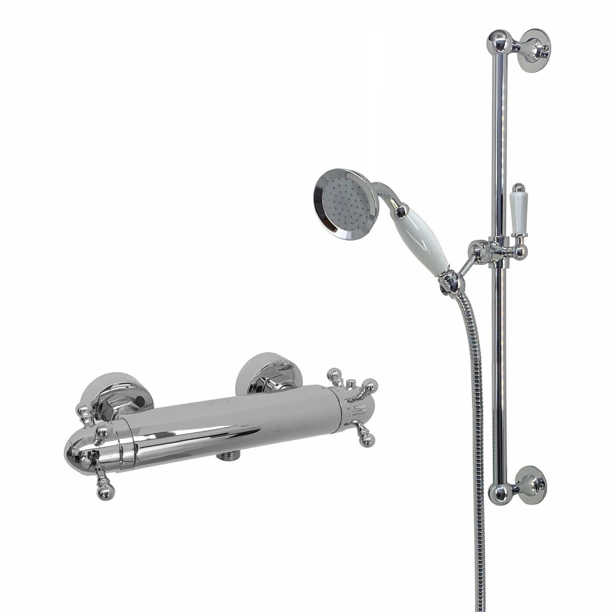 Buy Gallant traditional thermostatic shower bar mixer valve with slider rail shower kit - chrome Online UK | HOUSE OF ENKI